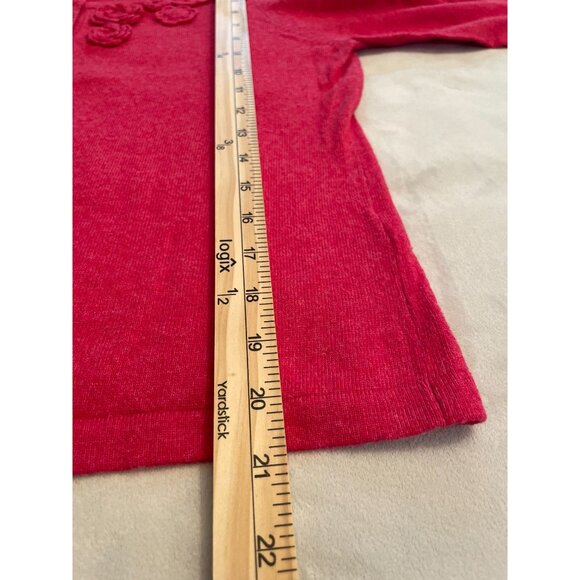 Vintage Boden Womens Embellished Rose Cardigan Size L Red 3/4 Sleeve Button - Picture 6 of 10